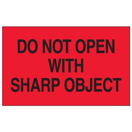 Bsc Preferred 3 x 5'' - ''Do Not Open with Sharp Object'' Fluorescent Red Labels BUY00024141